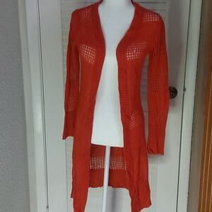 Mudd Burnt Orange Long Sleeve Open Weave Sweater Cardigan XS Y2K Vintage Fall